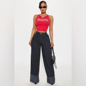 Von Dutch Red Ribbed Tank Top